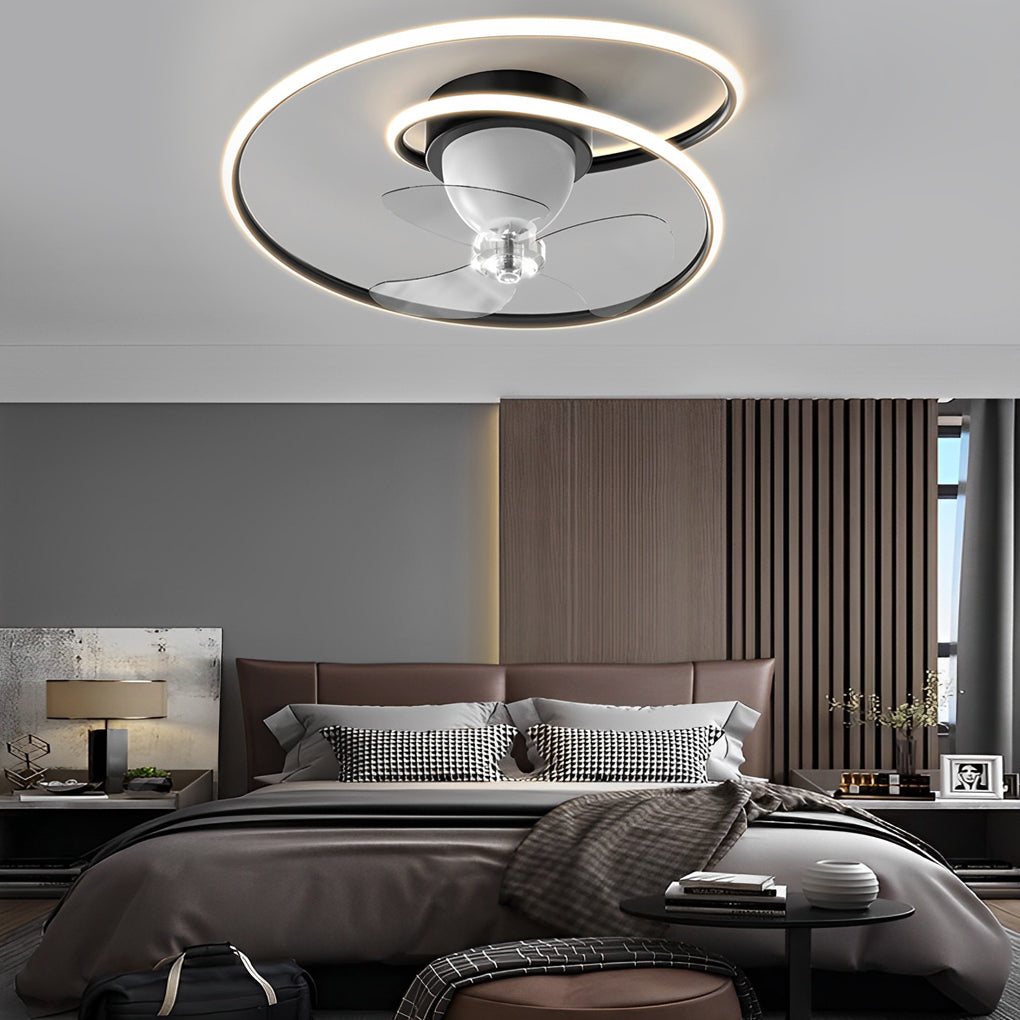 20 Inch Modern LED Ceiling Fan with 360 Degree Rotation Smart Dimmable Light for Bedroom