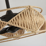20 Inch Rustic Hemp Rope Woven Caged Ceiling Fan with Light 6 Speed Remote Control for Bedroom