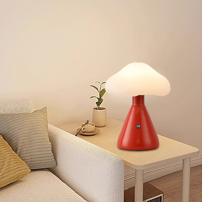 Modern Brushed Metal Mushroom LED Table Lamp with Touch Dimming for Bedroom