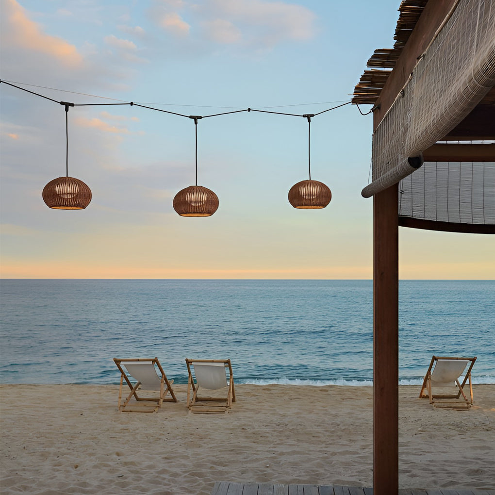 Modern Waterproof Rattan Lantern Outdoor Wall Sconce and Garden Hanging Pendant Lamp