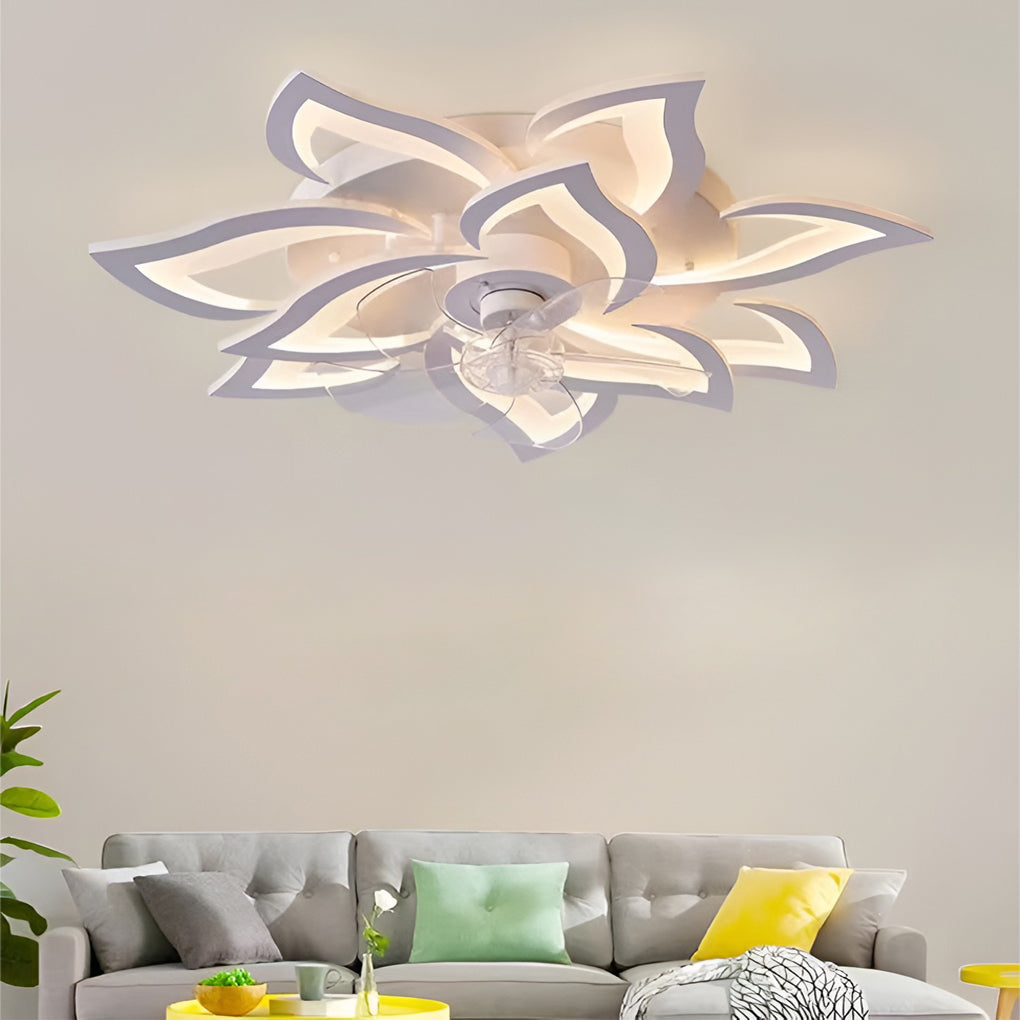 Modern Nordic Flower Shaped LED Ceiling Fan with Three Step Dimming and Timed Shutdown