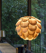 15 Inch Rustic Pineapple Ash Wood Pendant Light Handcrafted Wooden Hanging Lamp for Kitchen Island