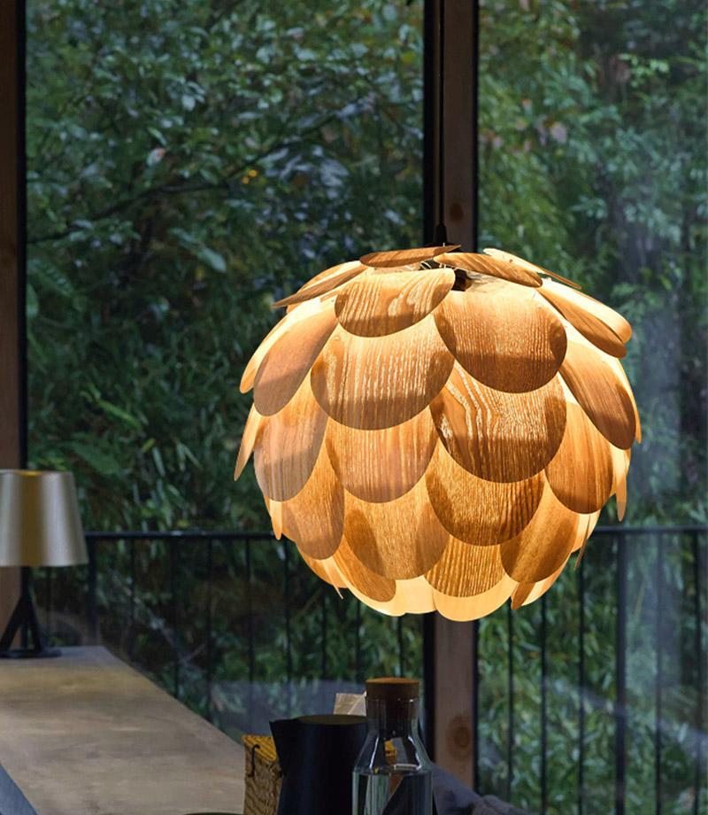 15 Inch Rustic Pineapple Ash Wood Pendant Light Handcrafted Wooden Hanging Lamp for Kitchen Island