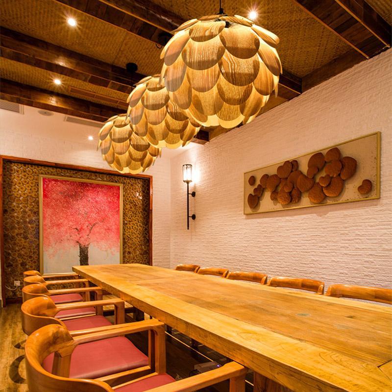 15 Inch Rustic Pineapple Ash Wood Pendant Light Handcrafted Wooden Hanging Lamp for Kitchen Island