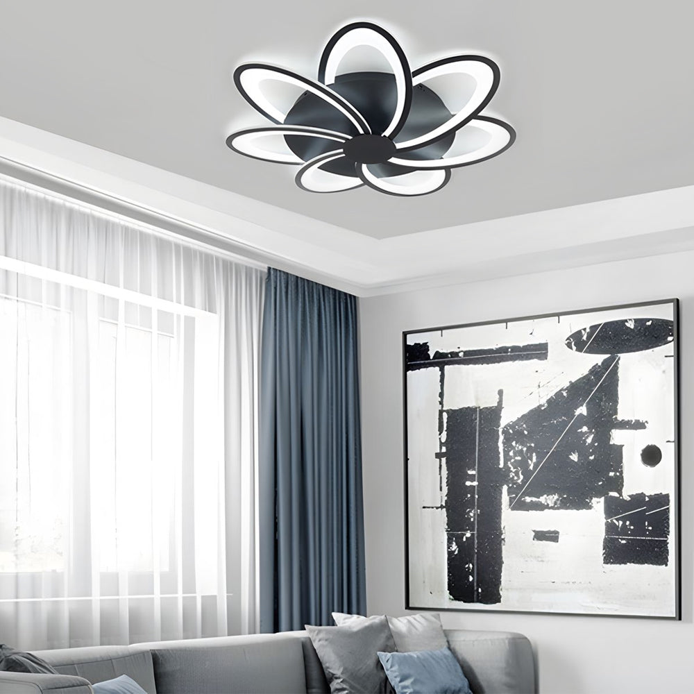 Geometric Flower LED Flush Mount Ceiling Light with Acrylic Petal Design in Black