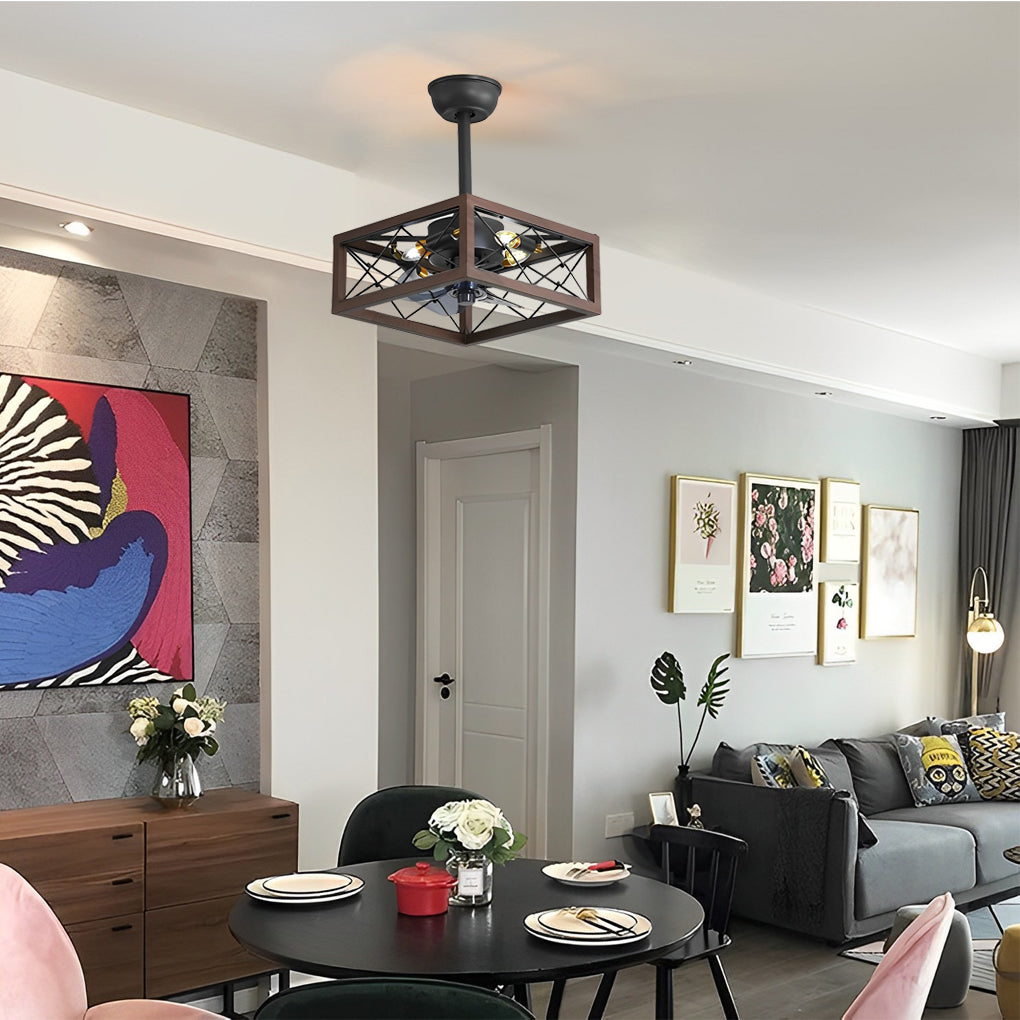Retro Bladeless Ceiling Fan with 3 Color Dimmable LED Light and Remote Control