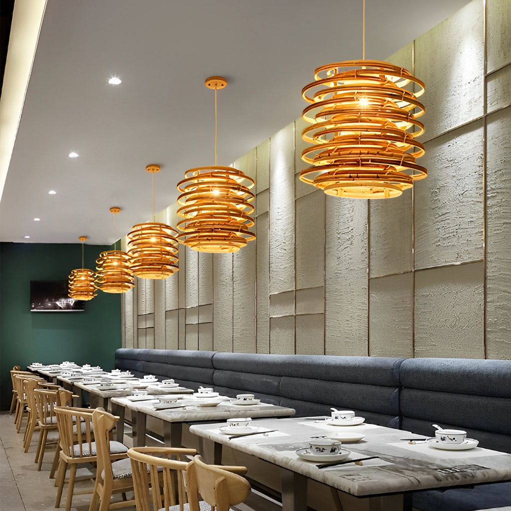 16 Inch Round Bamboo Woven Pendant Light Farmhouse Hanging Ceiling Lamp for Living Room