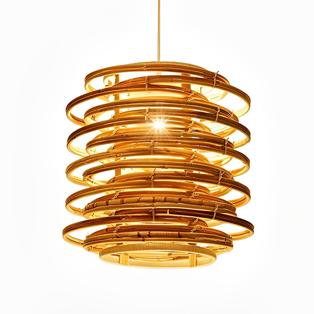 16 Inch Round Bamboo Woven Pendant Light Farmhouse Hanging Ceiling Lamp for Living Room