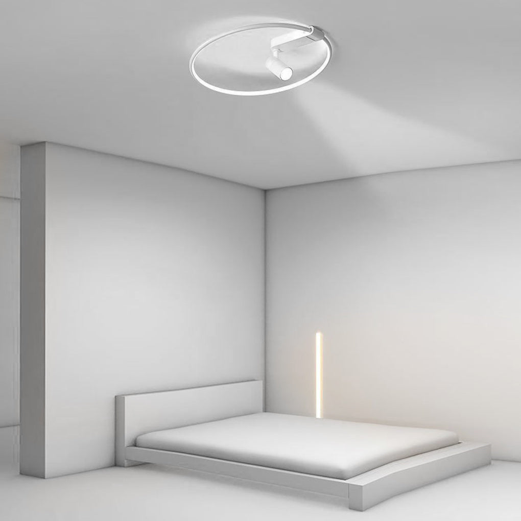 16 Inch Round Dimmable Flush Mount Ceiling Light with Adjustable Track Spotlights