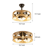20 Inch Rustic Hemp Rope Woven Caged Ceiling Fan with Light 6 Speed Remote Control for Bedroom