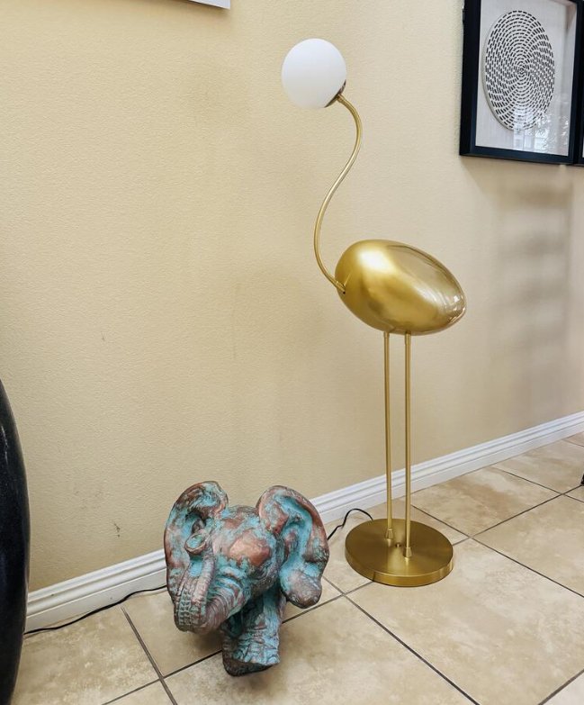 Elegant Flamingo Sculpture Standing Light with Frosted Glass Shade for Modern Interiors
