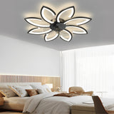 Modern Flower Flush Mount LED Ceiling Fan Smart Dimmable Low Profile Lighting for Bedroom