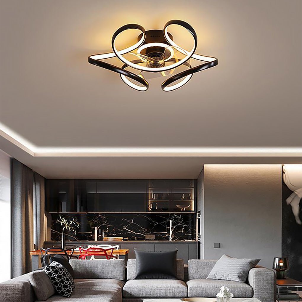 18 Inch Flower Shaped Modern Flush Mount Ceiling Fan with Light and Remote Control
