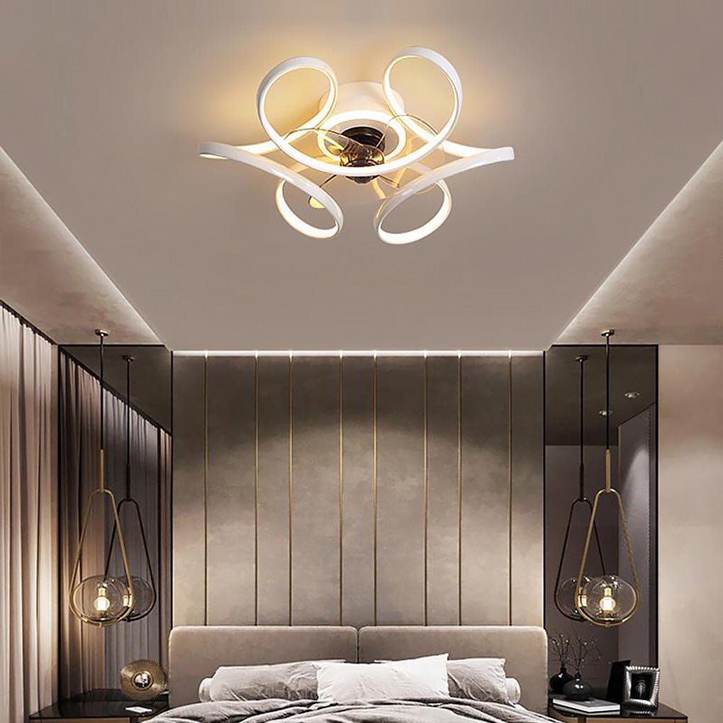 18 Inch Flower Shaped Modern Flush Mount Ceiling Fan with Light and Remote Control