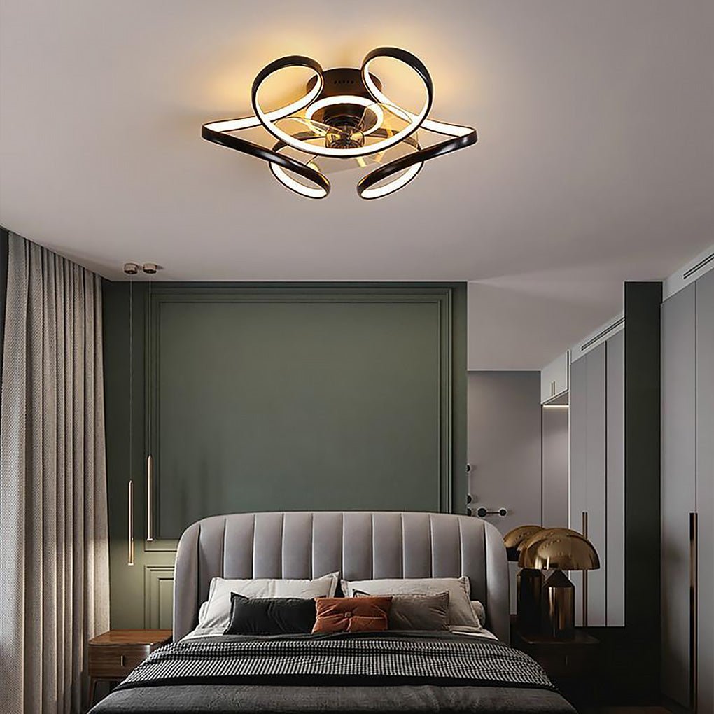 18 Inch Flower Shaped Modern Flush Mount Ceiling Fan with Light and Remote Control