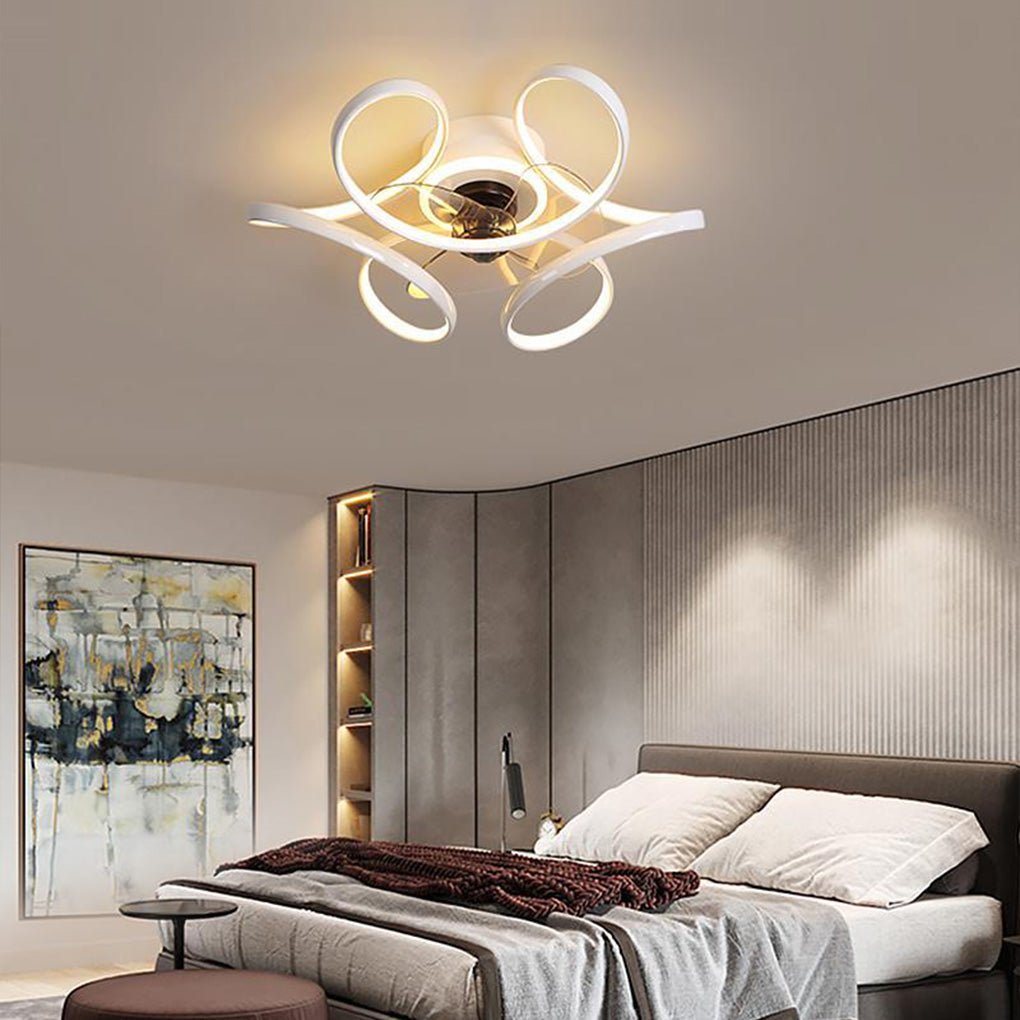18 Inch Flower Shaped Modern Flush Mount Ceiling Fan with Light and Remote Control