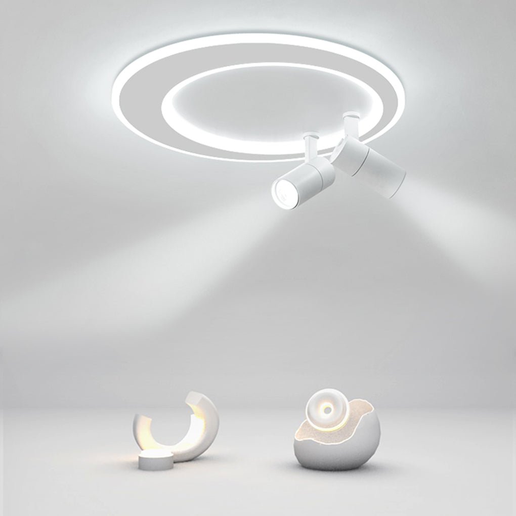 Modern 18 Inch LED Round Flush Mount Ceiling Light with Two Adjustable Dual Spotlights