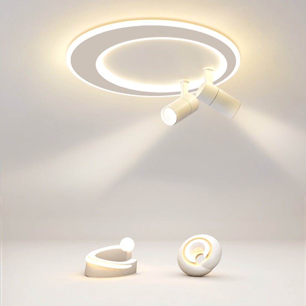 Modern 18 Inch LED Round Flush Mount Ceiling Light with Two Adjustable Dual Spotlights