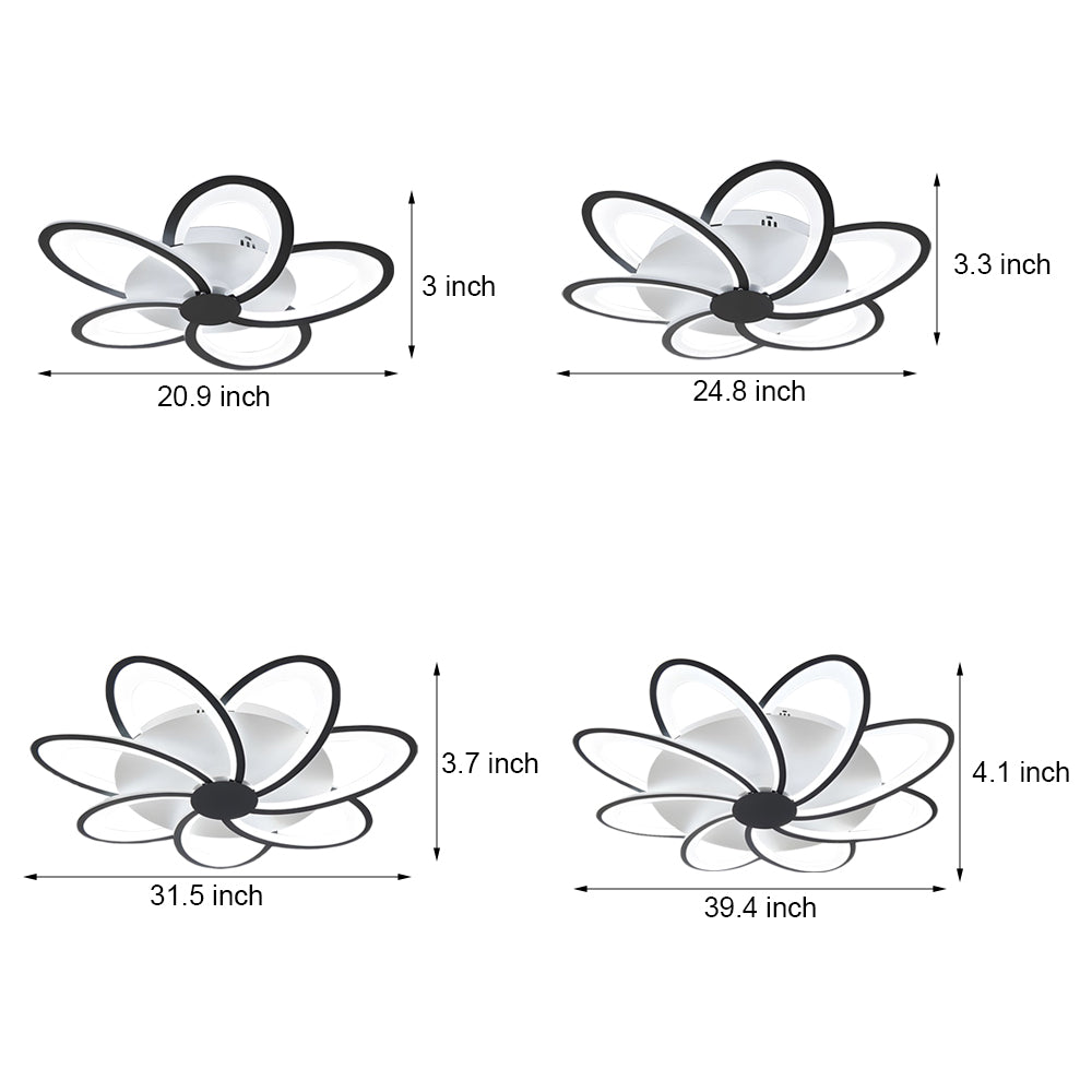 Geometric Flower LED Flush Mount Ceiling Light with Acrylic Petal Design in Black