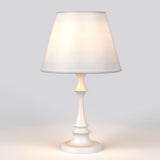 19 Inch Modern French Chess Table Lamp with White PMMA Base and Linen Drum Shade