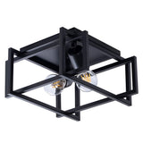 Modern Industrial Square Iron Lantern Flush Mount Ceiling Light Metal Cage Fixture in Black