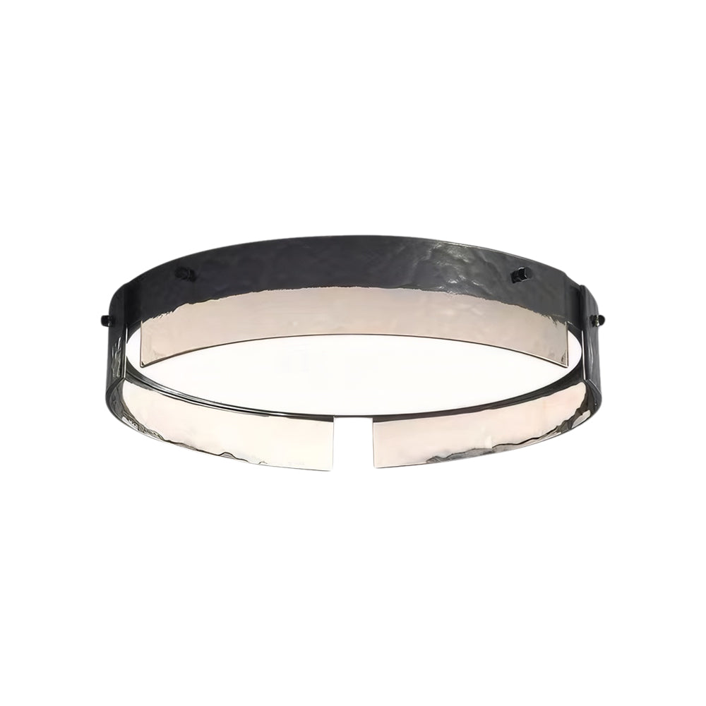 Modern Round Black Hammered Glass LED Flush Mount Ceiling Light for Bedroom