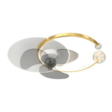 Luxury Crystal Ring Flush Mount Ceiling Fan Light with 3 Color Dimming Low Profile