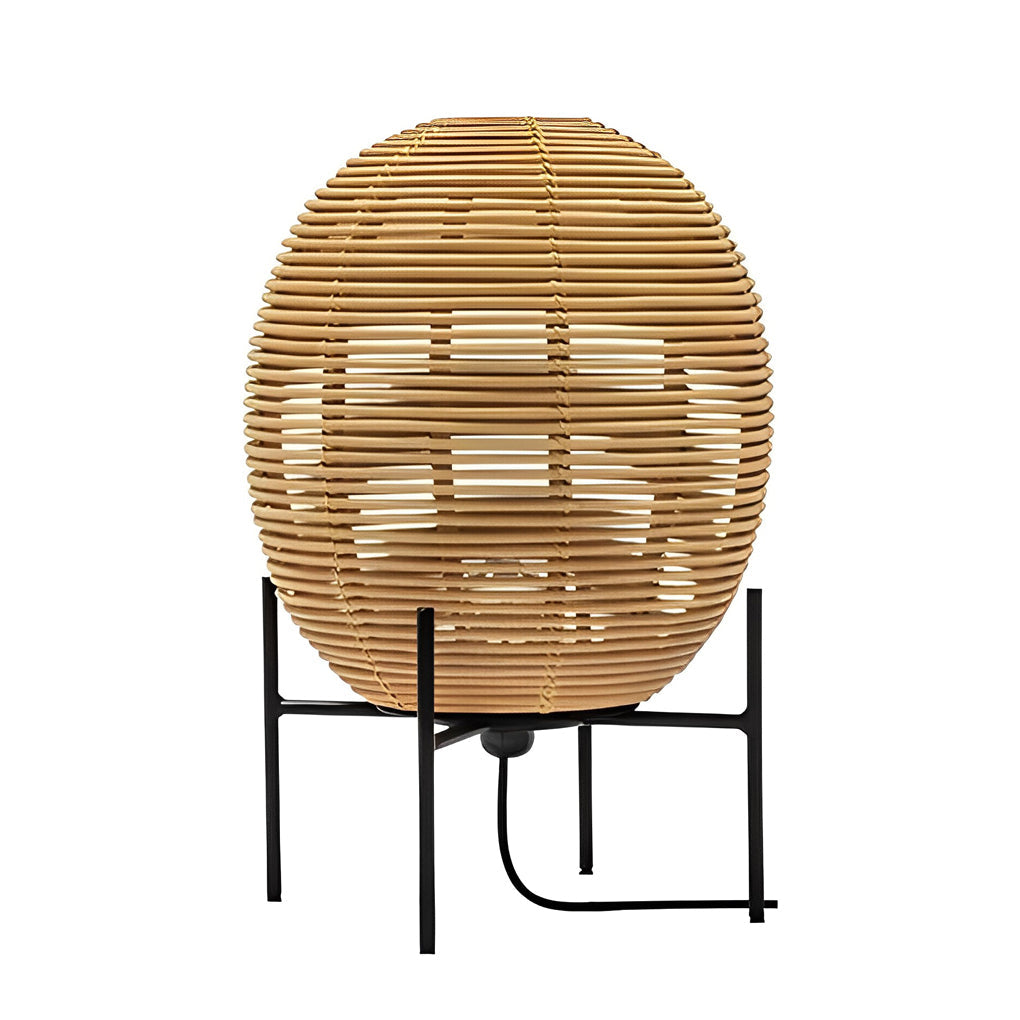Farmhouse Rustic Rattan Standing Floor Lamp with Black Metal Base and Woven Shade for Living Room