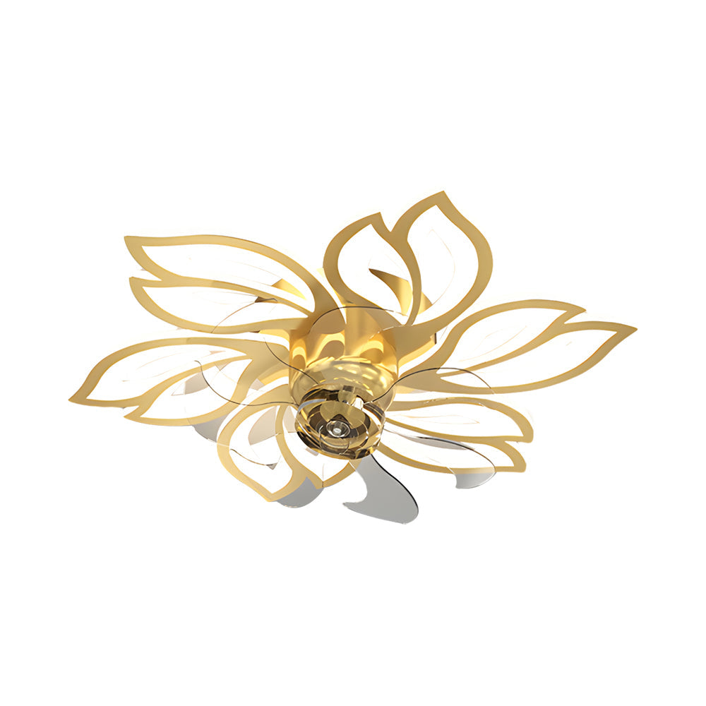 Modern Flower Design Low Profile Ceiling Fan with 3 Color Dimming LED Light for Bedroom and Living Room