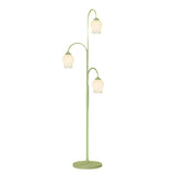 French Style Green Tulip Arc Floor Lamp with Three Dimmable Flower Glass Shades for Living Room