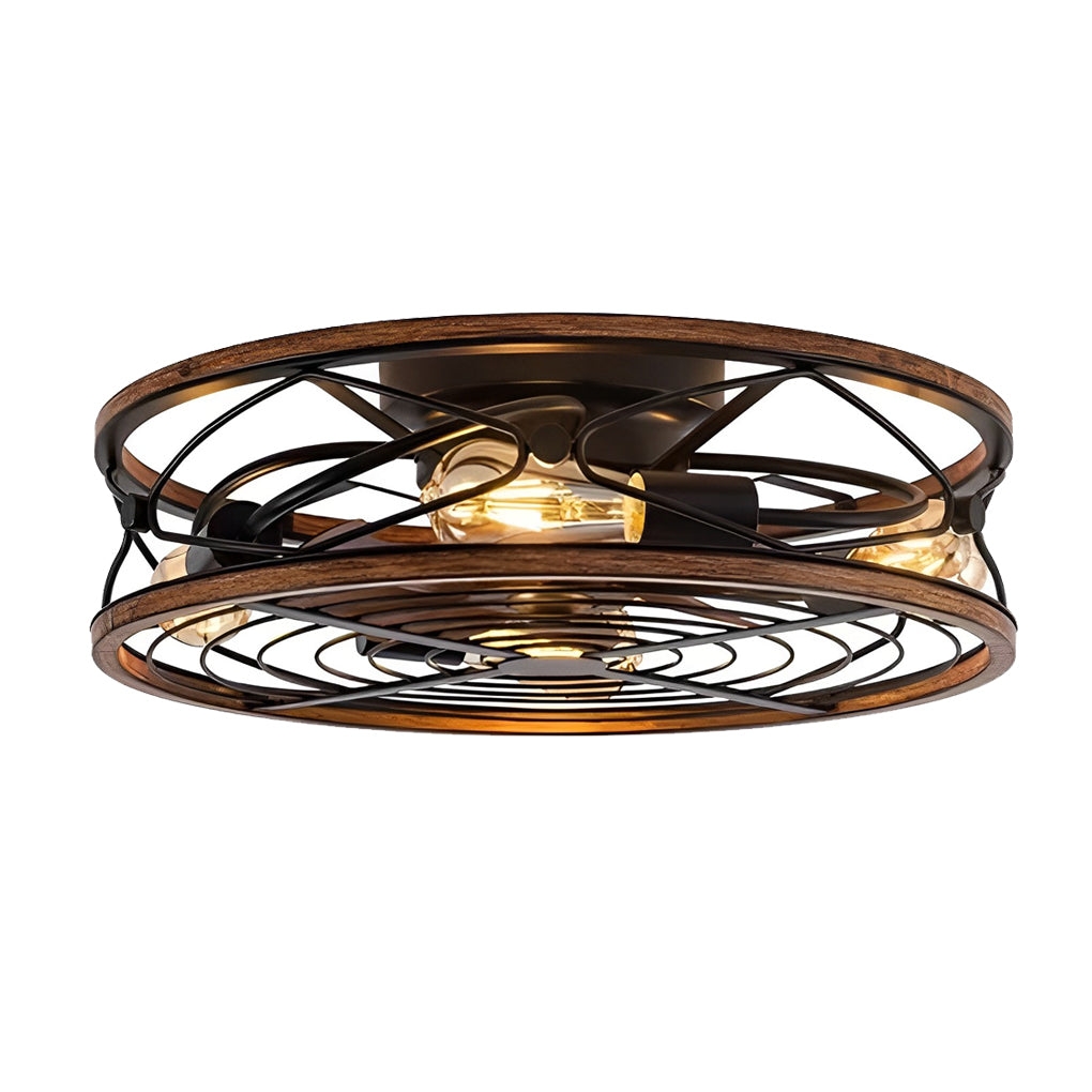 Industrial Metal Bladeless Ceiling Fan with Light Silent Low Profile Flush Mount Cage Fan Lamp