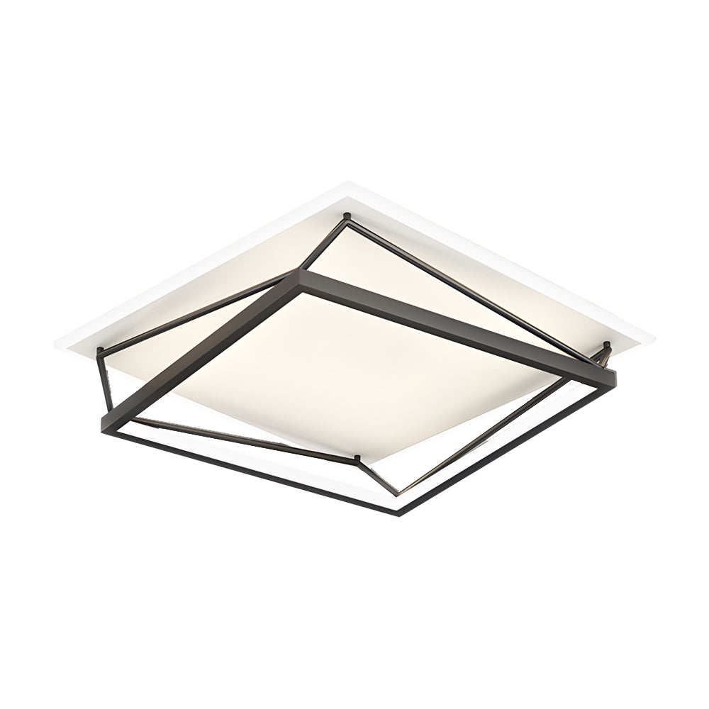 Modern Geometric Black LED Flush Mount Ceiling Light for Bedroom and Dining Area