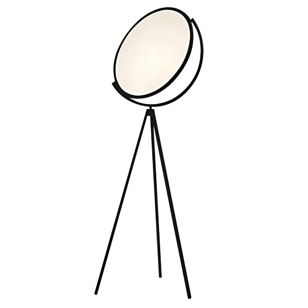 Modern Black Tripod Floor Lamp with Rotating LED Disc and Acrylic Diffuser for Bedroom and Living Room