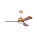Modern 3 Blade Solid Walnut Wood Ceiling Fan with LED Light and 6 Speed Remote Control