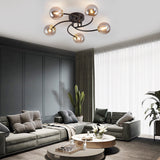 Modern Swirled Metal Flush Mount Light with Elegant Glass Globes for Ambient Bedroom Lighting