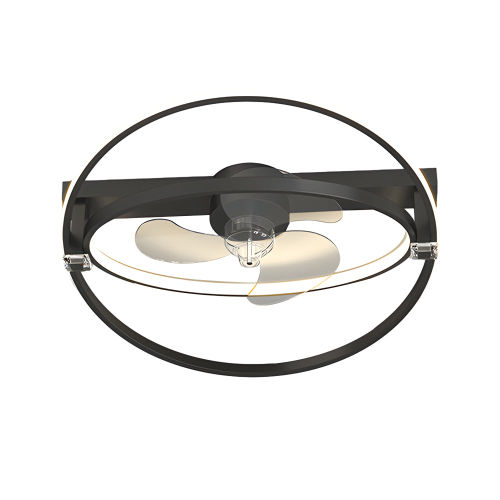 Modern 2 Ring LED Flush Mount Ceiling Fan with 3 Step Dimming for Bedroom Kitchen