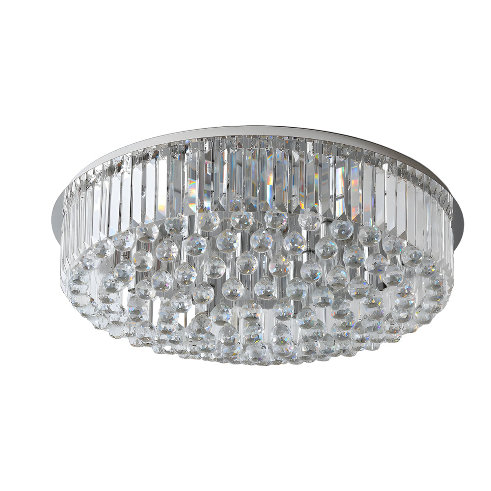 Modern Round Crystal LED Ceiling Lamp with 3 Color Dimming Stainless Steel Flush Mount Fixture