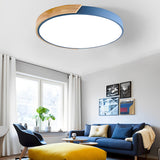 Modern Round LED Flush Mount Ceiling Light with Metal and Wood Style Accents for Living Room