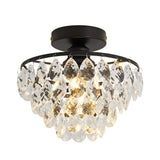 Modern Round Crystal Flush Mount Ceiling Light in Matte Black for Bedrooms and Corridors