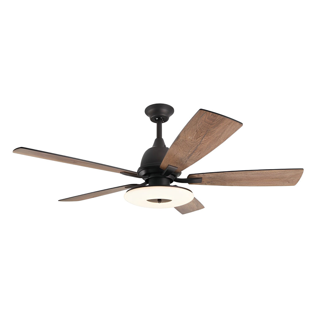 Nordic 52 Inch 5 Blade Dimmable LED Ceiling Fan with Remote Quiet Wood Grain Flush Mount Fan