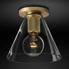 Modern Industrial Brass Flush Mount Ceiling Light with Clear Glass Shade and Knurled Detail
