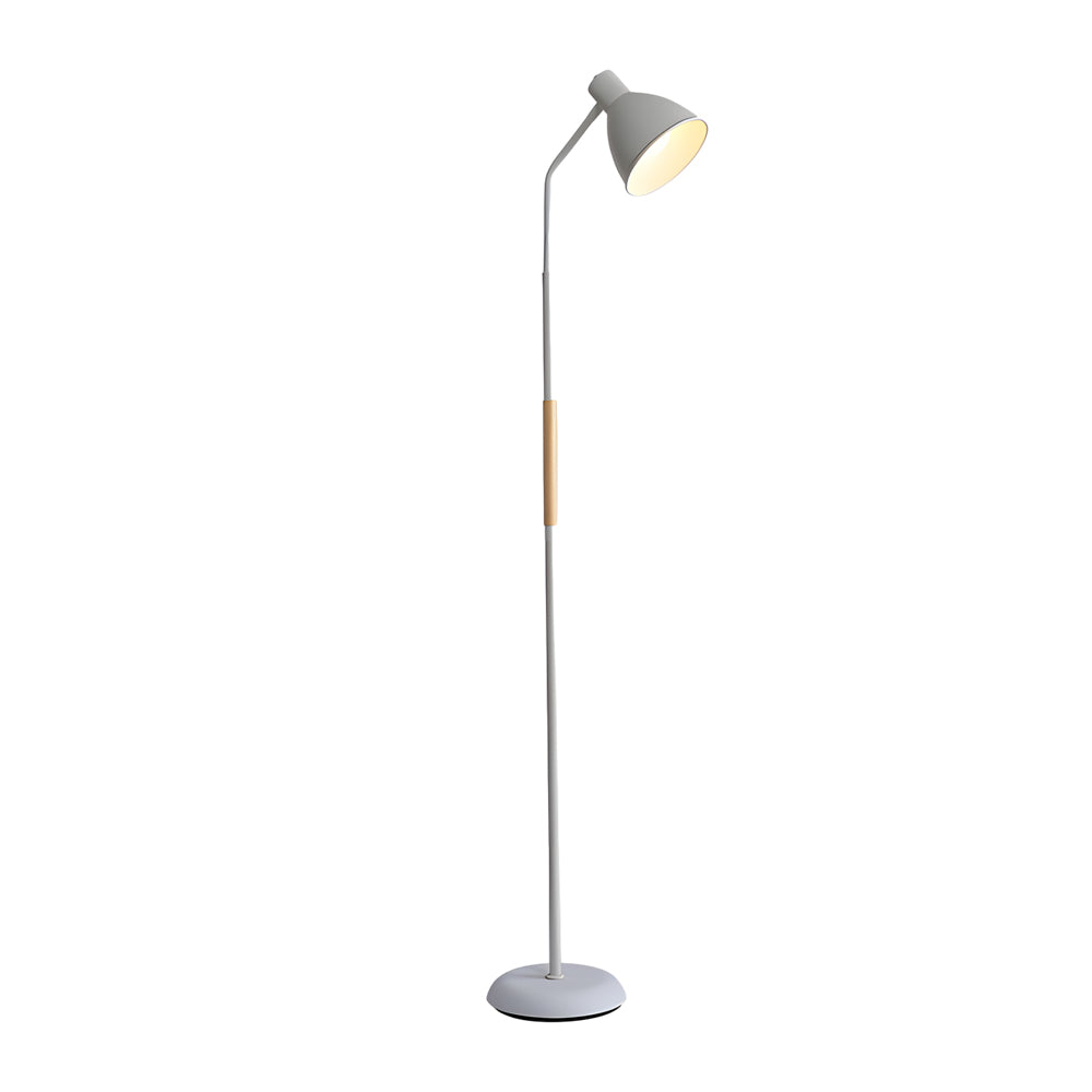 59 Inch Nordic Arc LED Floor Lamp with Wood Accents for Bedroom and Office Task Lighting
