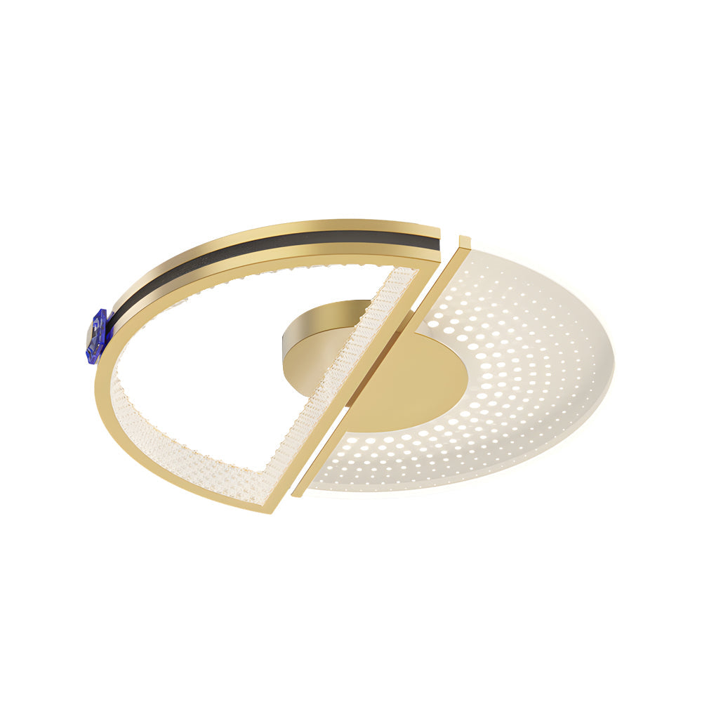 Modern Gold LED Ceiling Light with Crystal and Leather Detail 3 Step Dimming Round Flush Mount Fixture