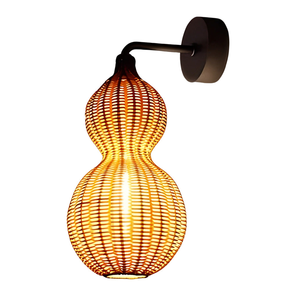 Rustic Woven Rattan Gourd Outdoor Pendant Light IP65 Waterproof Exterior Hanging Lamp for Garden and Patio