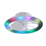 Modern White Round RGB Dimmable Flush Mount Ceiling Fan with Remote Control LED Light