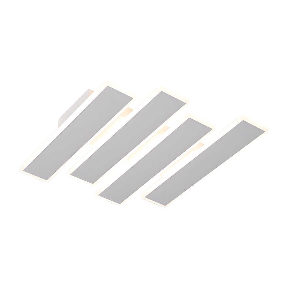 Modern White Geometric Linear LED Ceiling Light Dimmable Flush Mount with Remote Control