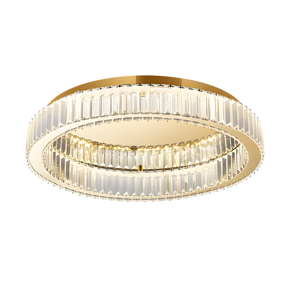 Luxury Round K9 Crystal LED Ceiling Fixture Dimmable Post Modern Flush Mount Gold Lamp