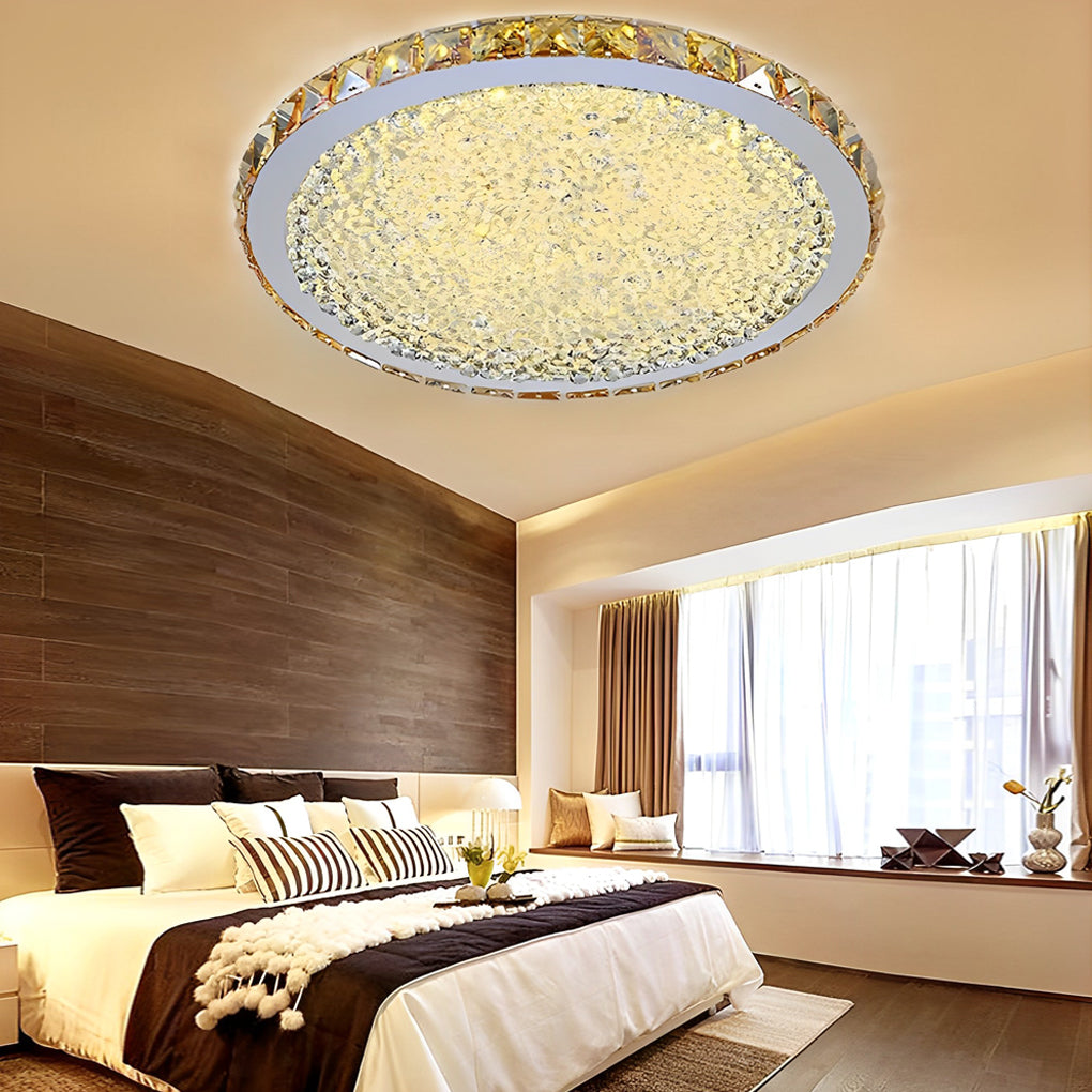16 Inch Round Crystal LED Flush Mount Ceiling Light Modern Antique Painted Metal Fixture