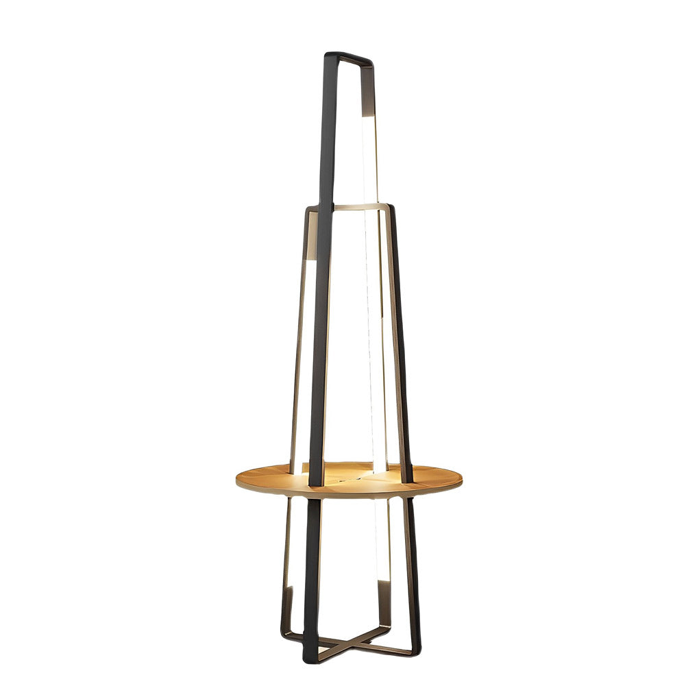 63 Inch Modern LED Tray Floor Lamp with Dimmable Lighting and Wooden Side Table for Living Room