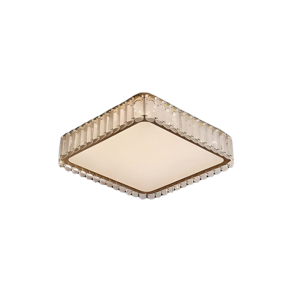 Modern Gold K9 Crystal Flush Mount Ceiling Light Luxury LED Round or Square Lamp with Frosted Shade